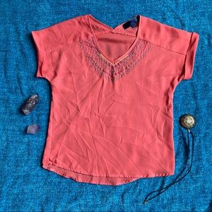 Multicolor Embroidered Coral Blouse